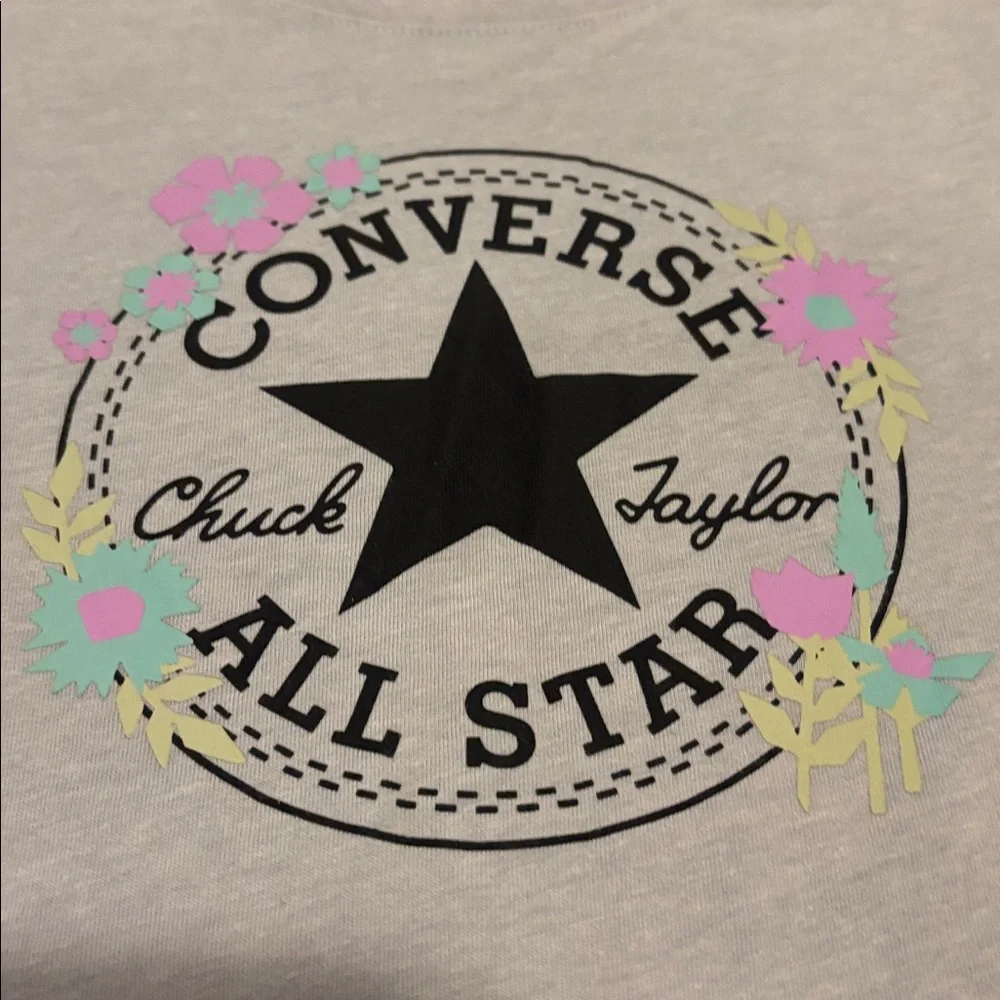 Converse Kids Light Gray Tee with Floral Accents